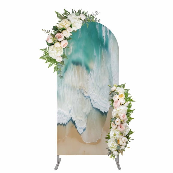 Arch Backdrop 4 Ft, Turquoise Coastal Spandex Stretch Fitted Arch Cover, Round Top Chiara Arches Stand Backdrop Cover for Wedding Birthday Party Baby Shower Nautical Summer Beach Seaside