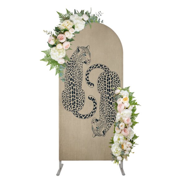 Arch Backdrop 4 Ft, Vintage Leopards Spandex Stretch Fitted Arch Cover, Round Top Chiara Arches Stand Backdrop Cover for Wedding Birthday Party Baby Shower Farmhouse Funny Animals Sketch