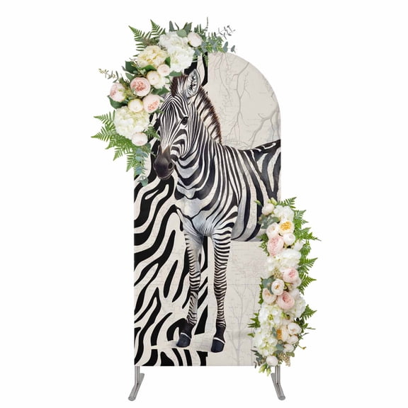 Arch Backdrop 4 Ft, Vintage Zebra Spandex Stretch Fitted Arch Cover, Round Top Chiara Arches Stand Backdrop Cover for Wedding Birthday Party Baby Shower Modern Art Animal Watercolor
