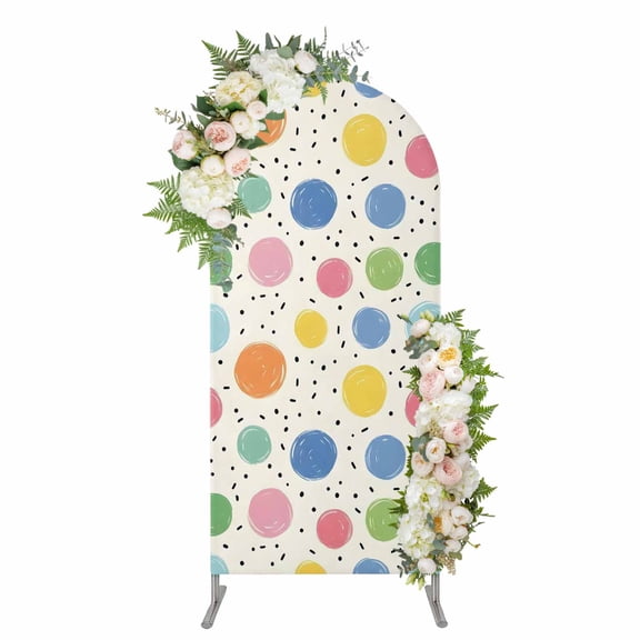 Arch Backdrop 4 Ft, Watercolor Dots Spandex Stretch Fitted Arch Cover, Round Top Chiara Arches Stand Backdrop Cover for Wedding Birthday Party Baby Shower Colorful Polka Dot Abstract Sprinkles