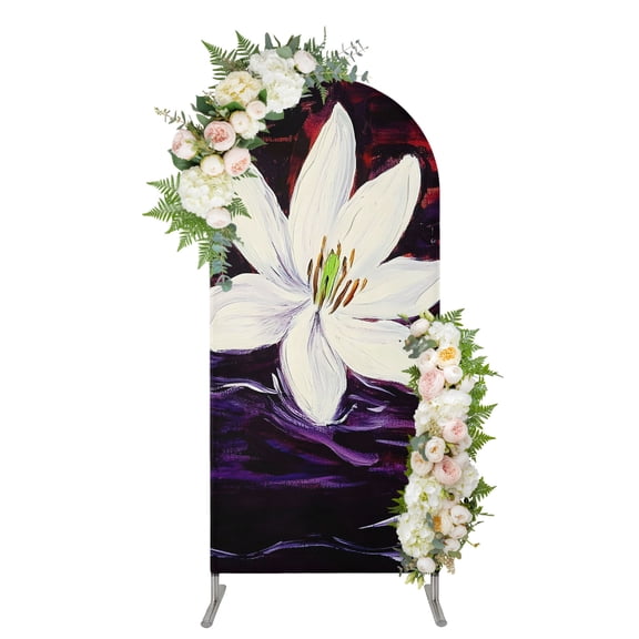 Arch Backdrop 4 Ft, White Floral Spandex Stretch Fitted Arch Cover, Round Top Chiara Arches Stand Backdrop Cover for Wedding Birthday Party Baby Shower Modern Art Elegant Aesthetics
