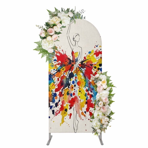 Arch Backdrop 5 Ft, Ballerina Spandex Stretch Fitted Arch Cover, Round Top Chiara Arches Stand Backdrop Cover for Wedding Birthday Party Baby Shower Colorful Artistic Elegant Ink Splatter