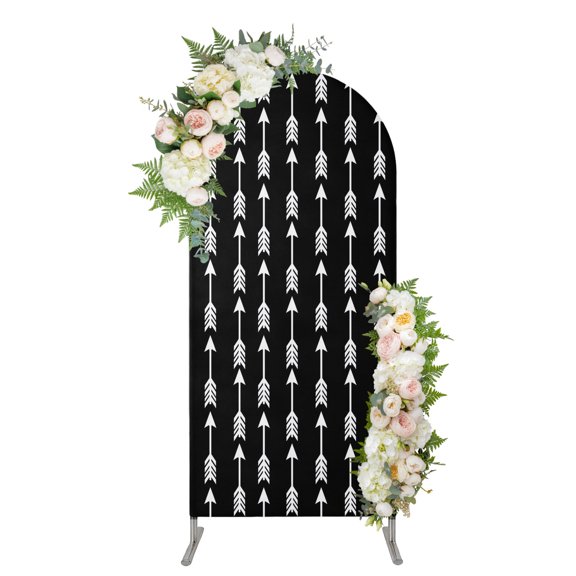 Arch Backdrop 5 Ft, Black Arrows Spandex Stretch Fitted Arch Cover, Round Top Chiara Arches Stand Backdrop Cover for Wedding Birthday Party Baby Shower Modern Abstract Art Ethnic Tribal