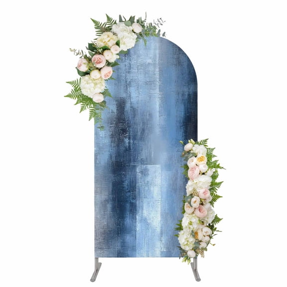 Arch Backdrop 5 Ft, Blue Ombre Spandex Stretch Fitted Arch Cover, Round Top Chiara Arches Stand Backdrop Cover for Wedding Birthday Party Baby Shower Modern Oil Painted Retro Abstract Art