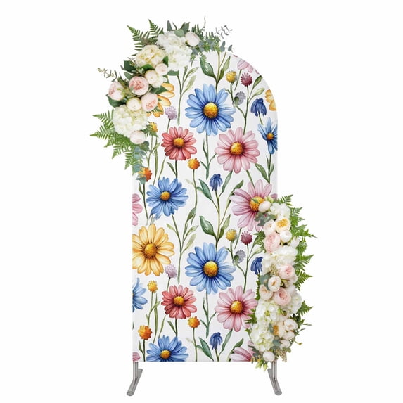 Arch Backdrop 5 Ft, Blue Yellow Red Floral Spring Spandex Stretch ...