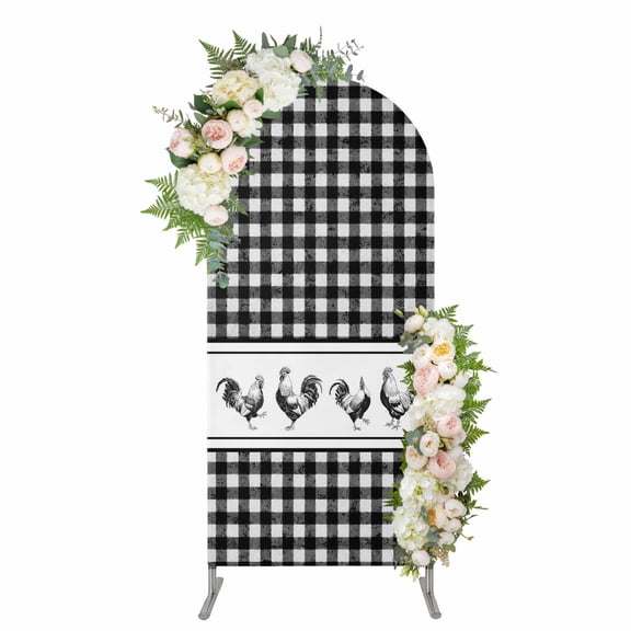 Arch Backdrop 5 Ft, Farmhouse Black Plaid Spandex Stretch Fitted Arch Cover, Round Top Chiara Arches Stand Backdrop Cover for Wedding Birthday Party Baby Shower Vintage Country Cock Checkered
