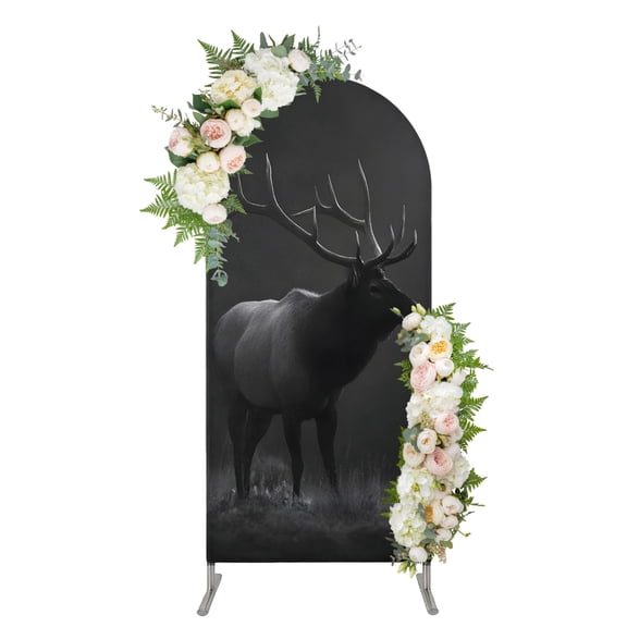 Arch Backdrop 5 Ft, Farmhouse Elk Spandex Stretch Fitted Arch Cover, Round Top Chiara Arches Stand Backdrop Cover for Wedding Birthday Party Baby Shower Vintage Country Dark Grey Wild Animals