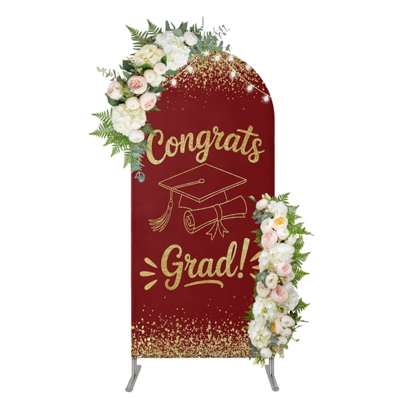 Arch Backdrop 5 Ft, Graduation Celebration Red Spandex Stretch Fitted Arch Cover, Round Top Chiara Arches Stand Backdrop Cover for Wedding Birthday Party Baby Shower Congrats Grad Light