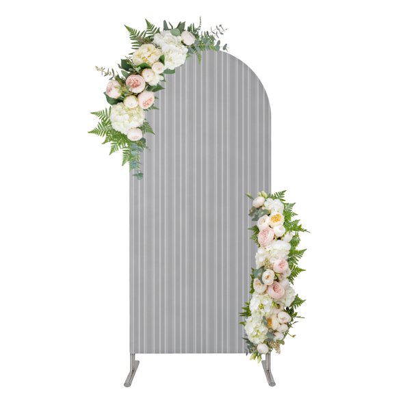 Arch Backdrop 5 Ft, Grey Striped Spandex Stretch Fitted Arch Cover, Round Top Chiara Arches Stand Backdrop Cover for Wedding Birthday Party Baby Shower Farmhouse Vintage Gray Stripes