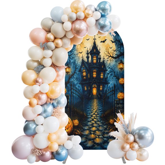 Arch Backdrop 5 Ft, Halloween Spandex Stretch Fitted Arch Cover, Round Top Chiara Arches Stand Backdrop Cover for Wedding Birthday Party Baby Shower Ghost Pumpkin Spooky Castle Holiday