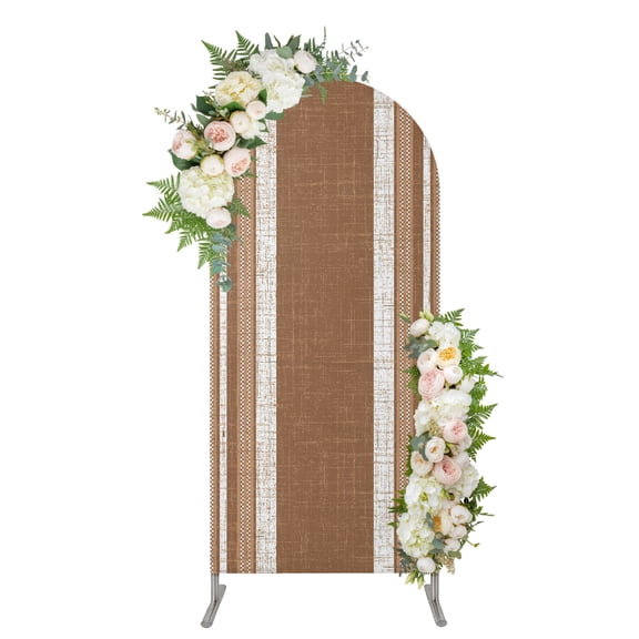 Arch Backdrop 5 Ft, Vintage Dark Brown Striped Spandex Stretch Fitted Arch Cover, Round Top Chiara Arches Stand Backdrop Cover for Wedding Birthday Party Baby Shower Farmhouse Modern Stripes Boho