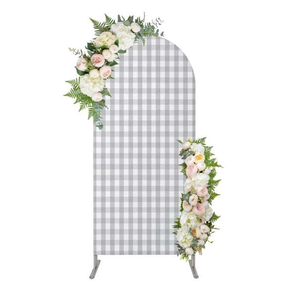 Arch Backdrop 6.6 Ft, Buffalo Plaid Spandex Stretch Fitted Arch Cover, Round Top Chiara Arches Stand Backdrop Cover for Wedding Birthday Party Baby Shower Farmhouse Grey Checkered Vintage Rustic