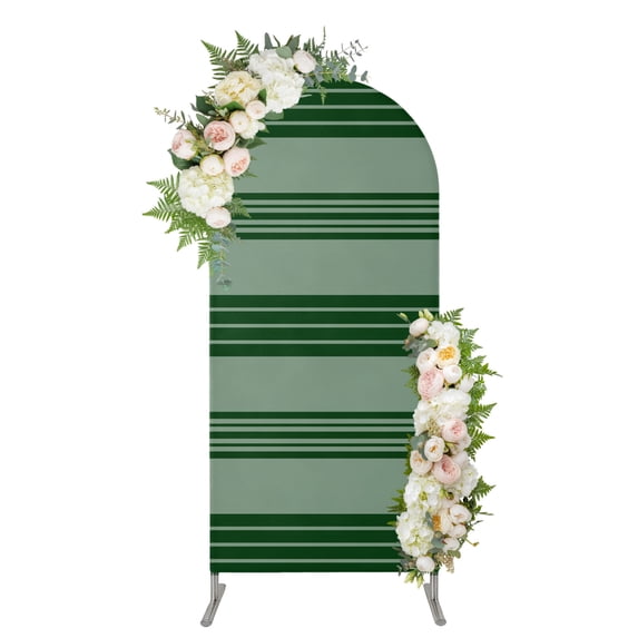Arch Backdrop 6 Ft, Vintage Minimalist Styles Spandex Stretch Fitted Arch Cover, Round Top Chiara Arches Stand Backdrop Cover for Wedding Birthday Party Baby Shower Simple Striped Lines Art Green