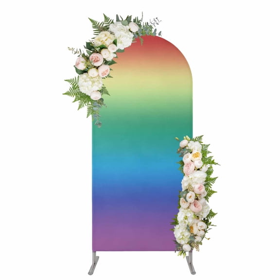 Arch Backdrop 7.2 Ft, Rainbow Colors Ombre Cream Spandex Stretch Fitted Arch Cover, Round Top Chiara Arches Stand Backdrop Cover for Wedding Birthday Party Baby Shower Modern Abstract Art Aesthetics