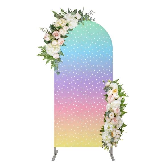 Arch Backdrop 7.2 Ft, Rainbow Spandex Stretch Fitted Arch Cover, Round Top Chiara Arches Stand Backdrop Cover for Wedding Birthday Party Baby Shower Colorful Gradient Abstract Polka Dots Boho Pastel