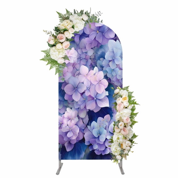 Arch Backdrop 7.2 Ft, Spring Purple Hydrangea Spandex Stretch Fitted Arch Cover, Round Top Chiara Arches Stand Backdrop Cover for Wedding Birthday Party Baby Shower Country Flowers Garden Plants