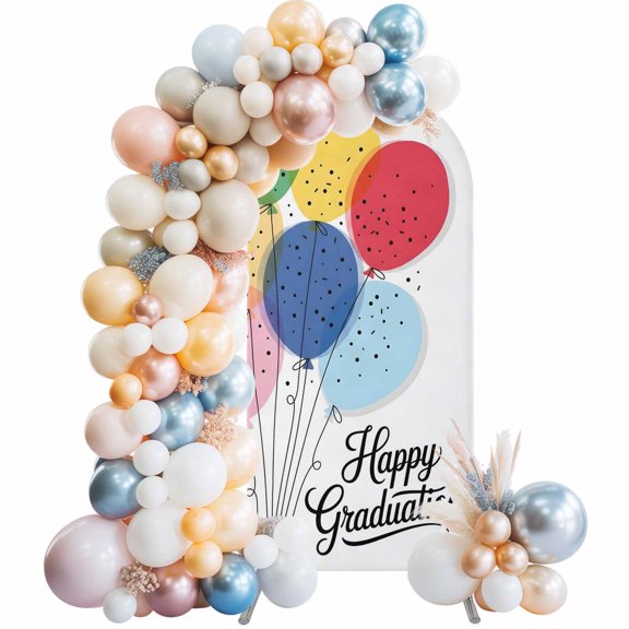 Arch Backdrop Cover 4FT Colorful Balloons Happy Graduation Stretch Spandex Arch Stand Cover, Festive Balloon Polka Dot Round Top Chiara Backdrop Stand Covers for Wedding Birthday Party Banquet