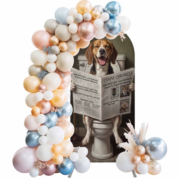 Arch Backdrop Cover 6.6FT Funny Dog Reading Newspaper Stretch Spandex Arch Stand Cover, Humor Animal Toilet Art Round Top Chiara Backdrop Stand Covers for Wedding Birthday Party Banquet Ceremony﻿