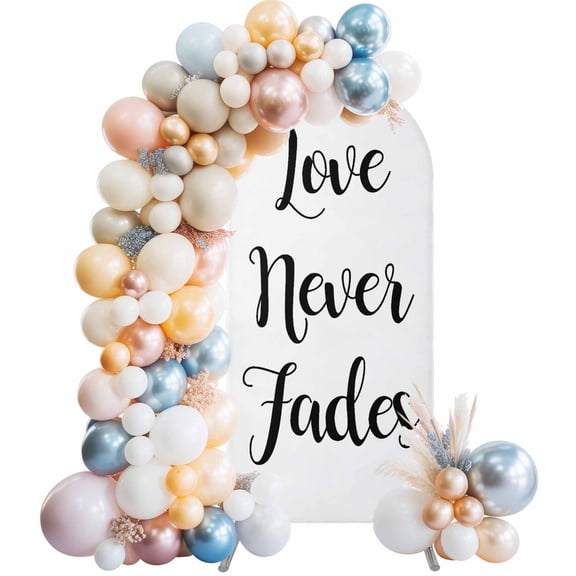 Arch Backdrop Cover 6.6FT Love Never Fades Quote Black White Stretch Spandex Arch Stand Cover, Simple Abstract Text Round Top Chiara Backdrop Stand Covers for Wedding Birthday Party Banquet