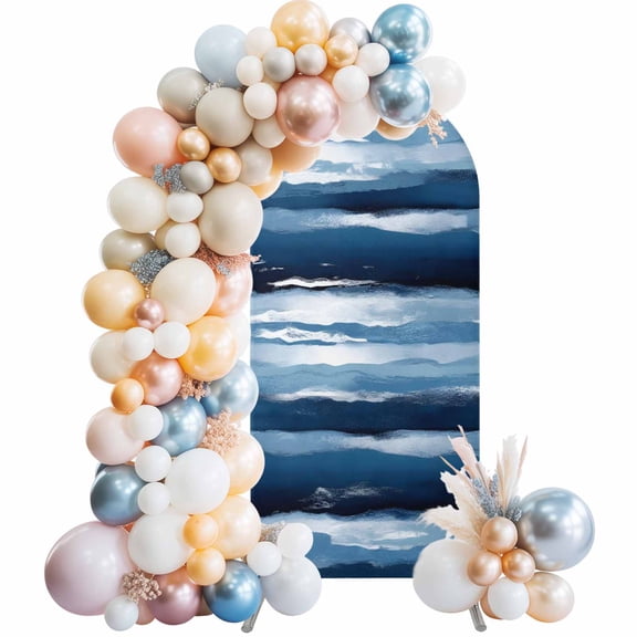 Arch Backdrop Cover 6FT Dark Blue Gradient Water Ripples Stretch Spandex Arch Stand Cover, Summer Coastal Ocean Style Round Top Chiara Backdrop Stand Covers for Wedding Birthday Party Banquet