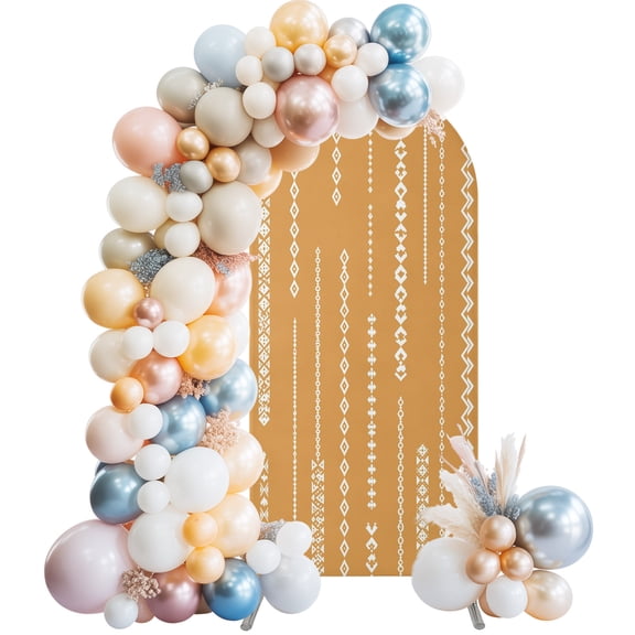 Arch Backdrop Cover 6FT Farmhouse Stripe Orange Stretch Spandex Arch Stand Cover, Fall Boho Style Round Top Chiara Backdrop Stand Covers for Wedding Birthday Party Banquet Ceremony﻿