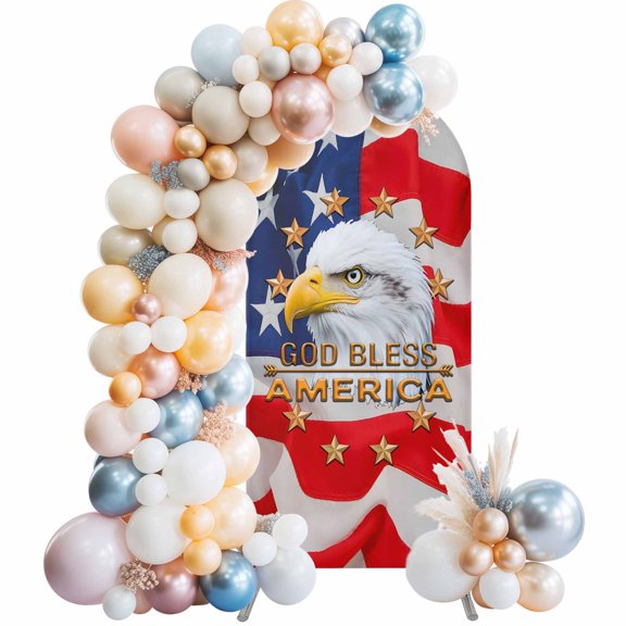 Arch Backdrop Cover 6FT Independence Day Anniversary Stretch Spandex Arch Stand Cover, USA Flag Bald Eagle Round Top Chiara Backdrop Stand Covers for Wedding Birthday Party Banquet Ceremony﻿