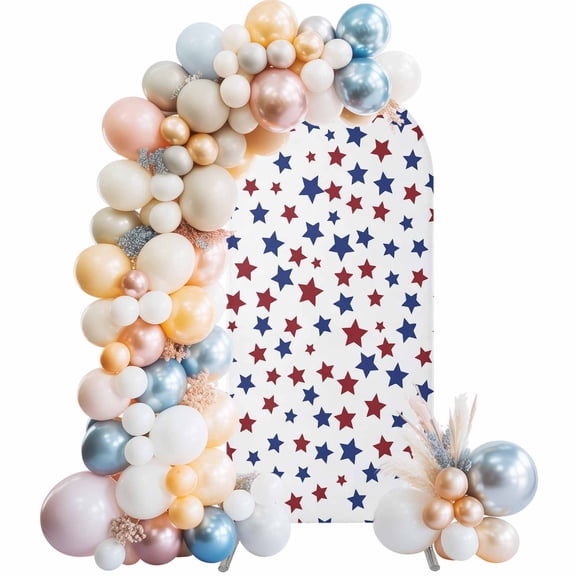 Arch Backdrop Cover 6FT Red Blue Five-point Stars Stretch Spandex Arch Stand Cover, Independence Day Decoration Round Top Chiara Backdrop Stand Covers for Wedding Birthday Party Banquet Ceremony
