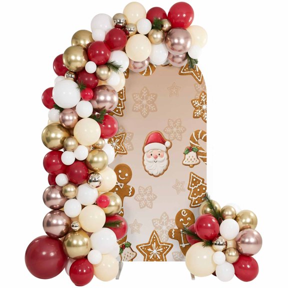 Arch Backdrop Cover 6FT Santa Claus Brown Cookies Stretch Spandex Arch Stand Cover, Christmas Tree Winter Berries Round Top Chiara Backdrop Stand Covers for Wedding Birthday Party Banquet Ceremony
