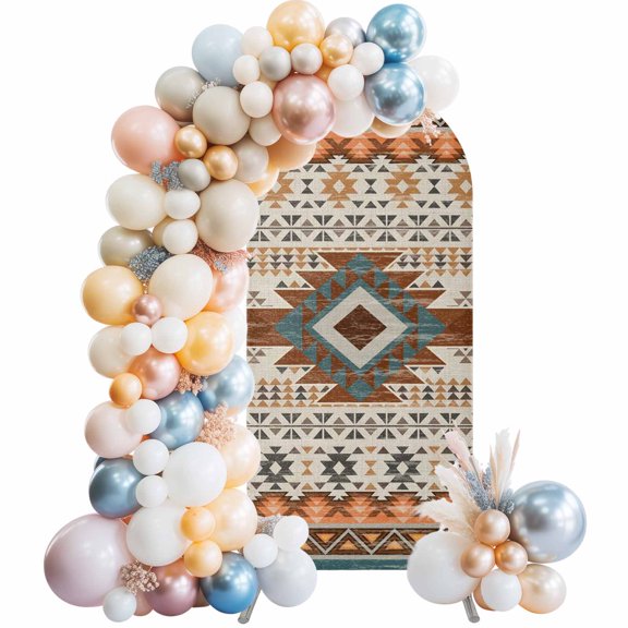 Arch Backdrop Cover 6FT Southwestern Ethnic Geometric Art Stretch Spandex Arch Stand Cover, Rustic Tribal Native Arrows Round Top Chiara Backdrop Stand Covers for Wedding Birthday Party Banquet