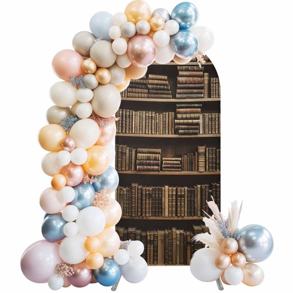 Arch Backdrop Cover 6FT Vintage Bookshelf Stretch Spandex Arch Stand Cover, Library Book Retro Art Round Top Chiara Backdrop Stand Covers for Wedding Birthday Party Banquet Ceremony﻿