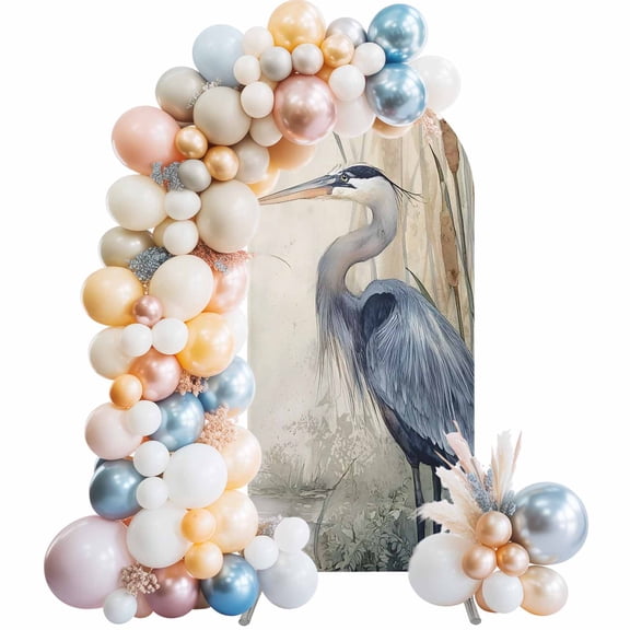 Arch Backdrop Cover 6FT Watercolor Animals Blue Heron Stretch Spandex Arch Stand Cover, Reed Dragonfly Round Top Chiara Backdrop Stand Covers for Wedding Birthday Party Banquet Ceremony