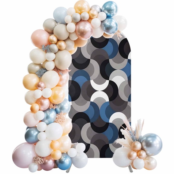 Arch Backdrop Cover 7.2 ft Abstract Geometric Art Arch Backdrop Stretch Fabric Modern Blue Grey Photo Background Arch Covers for Wedding Party Birthday Ceremony Banquet Decorations Balloon Arches