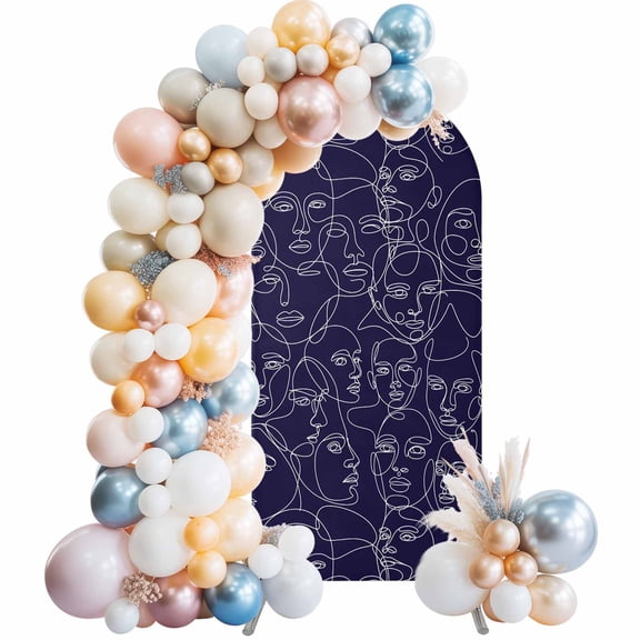 Arch Backdrop Cover 7.2 ft Abstract Human Face Arch Backdrop Stretch Aesthetic Portrait Lines Blue Photo Background Arch Covers for Wedding Party Birthday Ceremony Banquet Decorations Balloon Arches