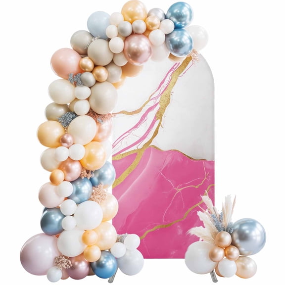 Arch Backdrop Cover 7.2 ft Abstract Marble Arch Backdrop Stretch Fabric Marble Pink Photo Background Arch Covers for Wedding Party Birthday Ceremony Banquet Decorations Balloon Arches