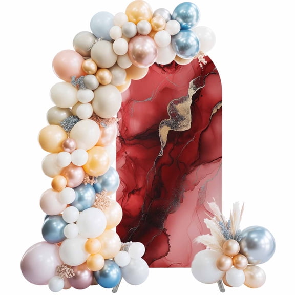 Arch Backdrop Cover 7.2 ft Abstract Ombre Red Marble Arch Backdrop Stretch Fabric White Modern Art Photo Background Arch Covers for Wedding Party Birthday Ceremony Banquet Decorations Balloon Arches