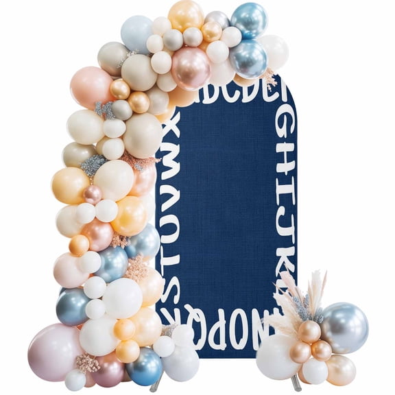 Arch Backdrop Cover 7.2 ft Alphabet Arch Backdrop Stretch Navy Blue Modern Minimalist Letter Photo Background Arch Covers for Wedding Party Birthday Ceremony Banquet Decorations Balloon Arches