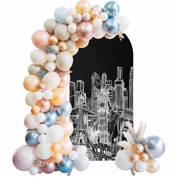 Arch Backdrop Cover 7.2 ft Architecture Landscape Arch Backdrop Stretch Black Historic Landmarks Photo Background Arch Covers for Wedding Party Birthday Ceremony Banquet Decorations Balloon Arches