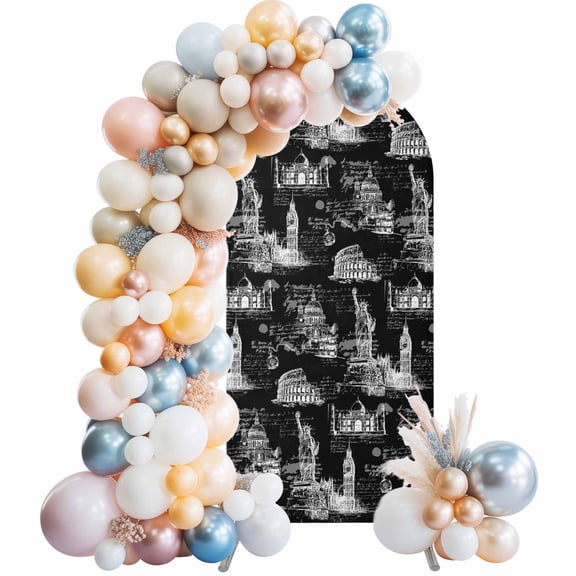 Arch Backdrop Cover 7.2 ft Architecture Landscape Arch Backdrop Stretch Fabric Black Scenic Spots Photo Background Arch Covers for Wedding Party Birthday Ceremony Banquet Decorations Balloon Arches
