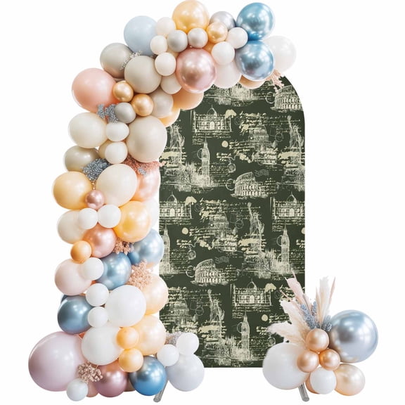 Arch Backdrop Cover 7.2 ft Architecture Landscape Arch Backdrop Stretch Fabric Green Scenic Spots Photo Background Arch Covers for Wedding Party Birthday Ceremony Banquet Decorations Balloon Arches