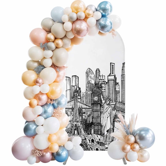 Arch Backdrop Cover 7.2 ft Architecture Landscape Arch Backdrop Stretch Modern City Landmarks Photo Background Arch Covers for Wedding Party Birthday Ceremony Banquet Decorations Balloon Arches