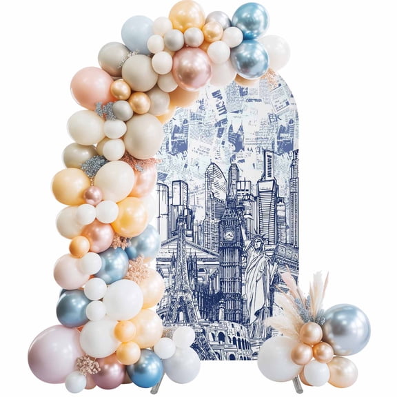Arch Backdrop Cover 7.2 ft Architecture Landscape Arch Backdrop Stretch Navy Blue Historic Landmarks Photo Background Arch Covers for Wedding Party Birthday Ceremony Banquet Decor Balloon Arches