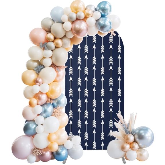 Arch Backdrop Cover 7.2 ft Arrows Shafts Fletching Arch Backdrop Stretch Navy Blue Bohemian Tribal Style Photo Background Arch Covers for Wedding Party Birthday Ceremony Banquet Decor Balloon Arches