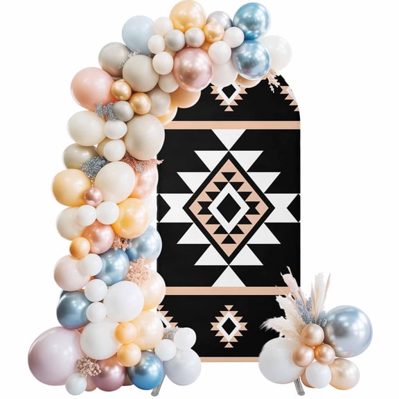 Arch Backdrop Cover 7.2 ft Black Aztec Arch Backdrop Stretch Fabric Western Tribal Pattern Photo Background Arch Covers for Wedding Party Birthday Ceremony Banquet Decorations Balloon Arches