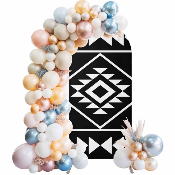 Arch Backdrop Cover 7.2 ft Black Bohemian Geometric Arch Backdrop Stretch Boho Tribal Arrows Photo Background Arch Covers for Wedding Party Birthday Ceremony Banquet Decorations Balloon Arches