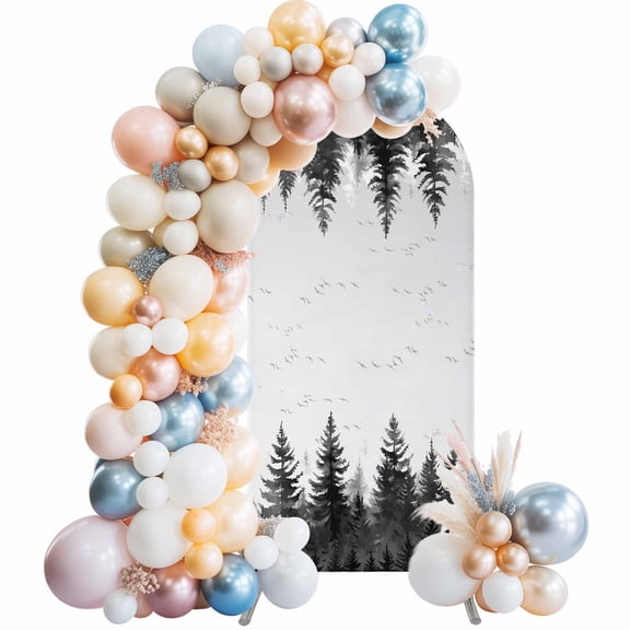 Arch Backdrop Cover 7.2 ft Black Forest Arch Backdrop Stretch Fabric Tree Bird Nature Landscape Photo Background Arch Covers for Wedding Party Birthday Ceremony Banquet Decorations Balloon Arches