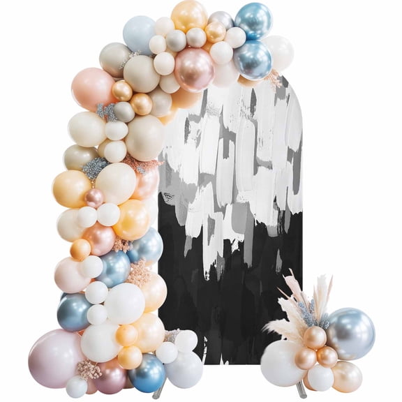 Arch Backdrop Cover 7.2 ft Black Graffiti Paint Arch Backdrop Stretch Fabric Abstract Dappled Photo Background Arch Covers for Wedding Party Birthday Ceremony Banquet Decorations Balloon Arches