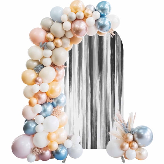 Arch Backdrop Cover 7.2 ft Black Grey Arch Backdrop Stretch Fabric Abstract Art Texture Photo Background Arch Covers for Wedding Party Birthday Ceremony Banquet Decorations Balloon Arches