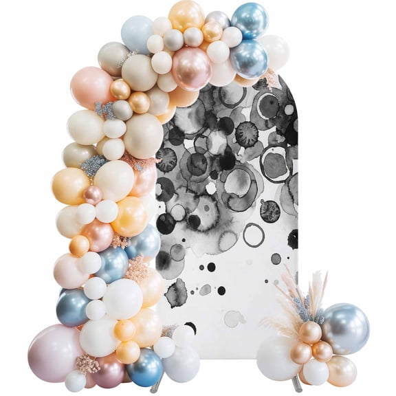 Arch Backdrop Cover 7.2 ft Black Ink Points Arch Backdrop Stretch Fabric Abstract Art Bubble Photo Background Arch Covers for Wedding Party Birthday Ceremony Banquet Decorations Balloon Arches