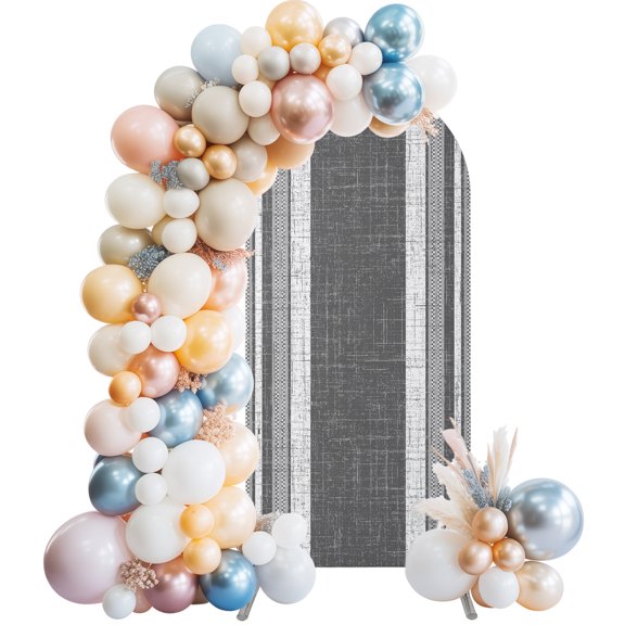 Arch Backdrop Cover 7.2 ft Black Linen Stripes Arch Backdrop Stretch Fabric Striped Lines Textured Photo Background Arch Covers for Wedding Party Birthday Ceremony Banquet Decorations Balloon Arches