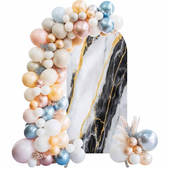 Arch Backdrop Cover 7.2 ft Black Marble Arch Backdrop Stretch Fabric Gold Abstract Art Photo Background Arch Covers for Wedding Party Birthday Ceremony Banquet Decorations Balloon Arches